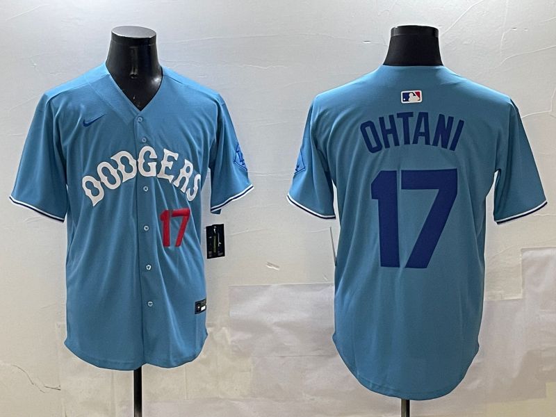 Men Los Angeles Dodgers #17 Ohtani Light Blue Throwback Game 2025 Nike MLB Jersey style 8->los angeles dodgers->MLB Jersey